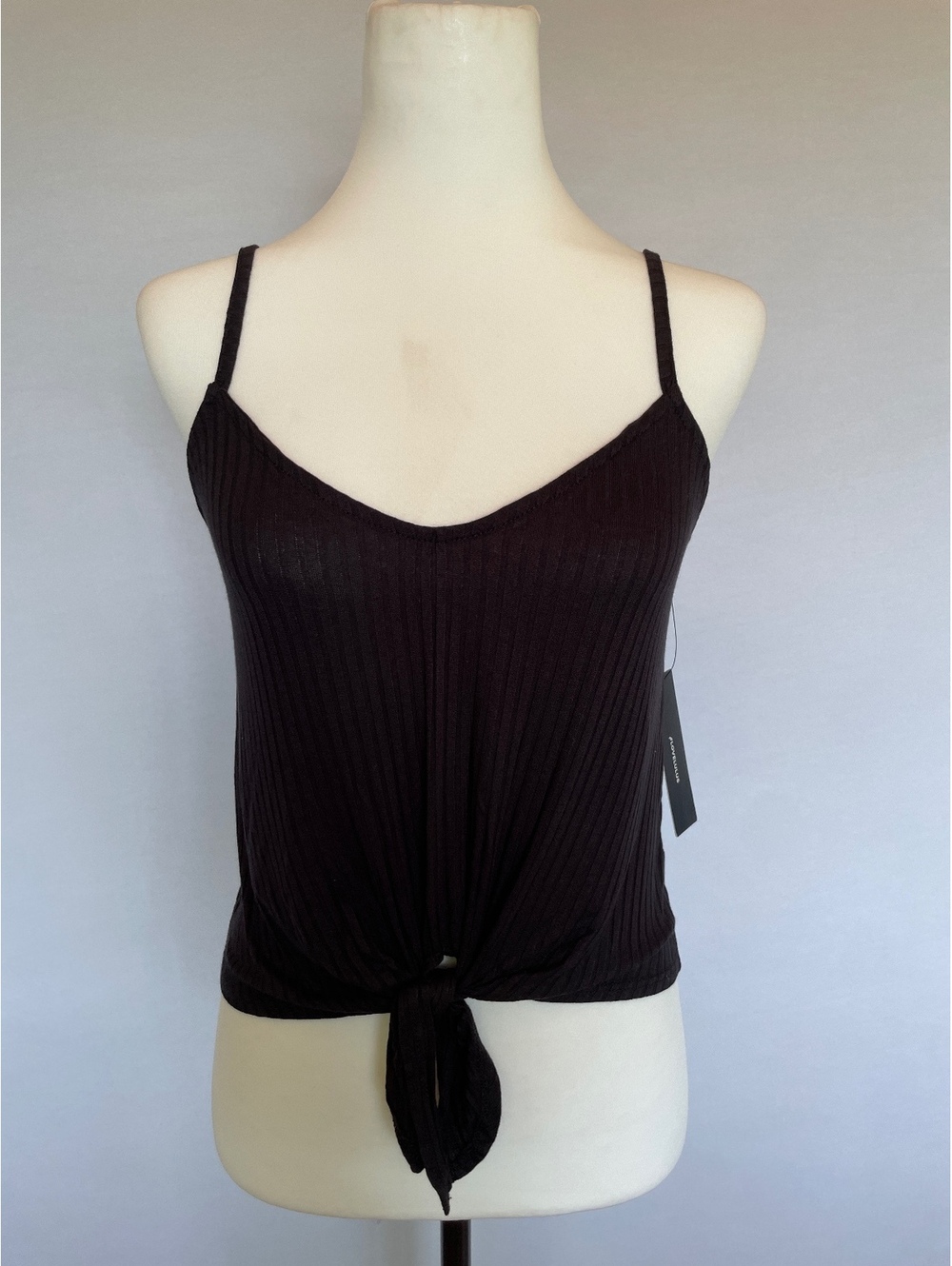 Lulus Black Ribbed Tie Front Crop Tank Top Small Spaghetti Strap New With Tags